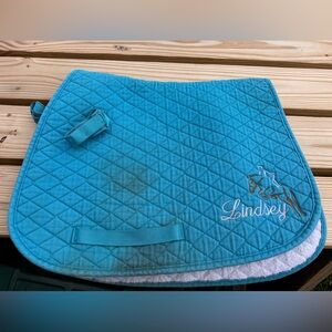 Monogrammed saddle pad blue